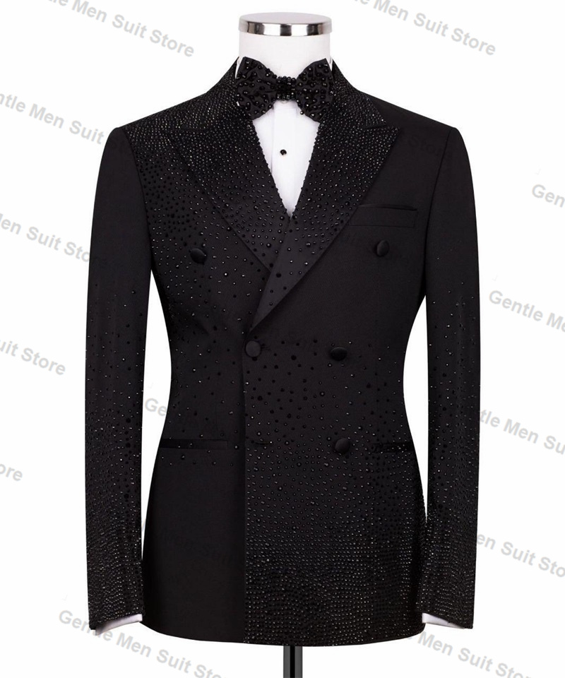 Men Formal Wear With Coat - Black Luxury Crystals Men Suits 2
