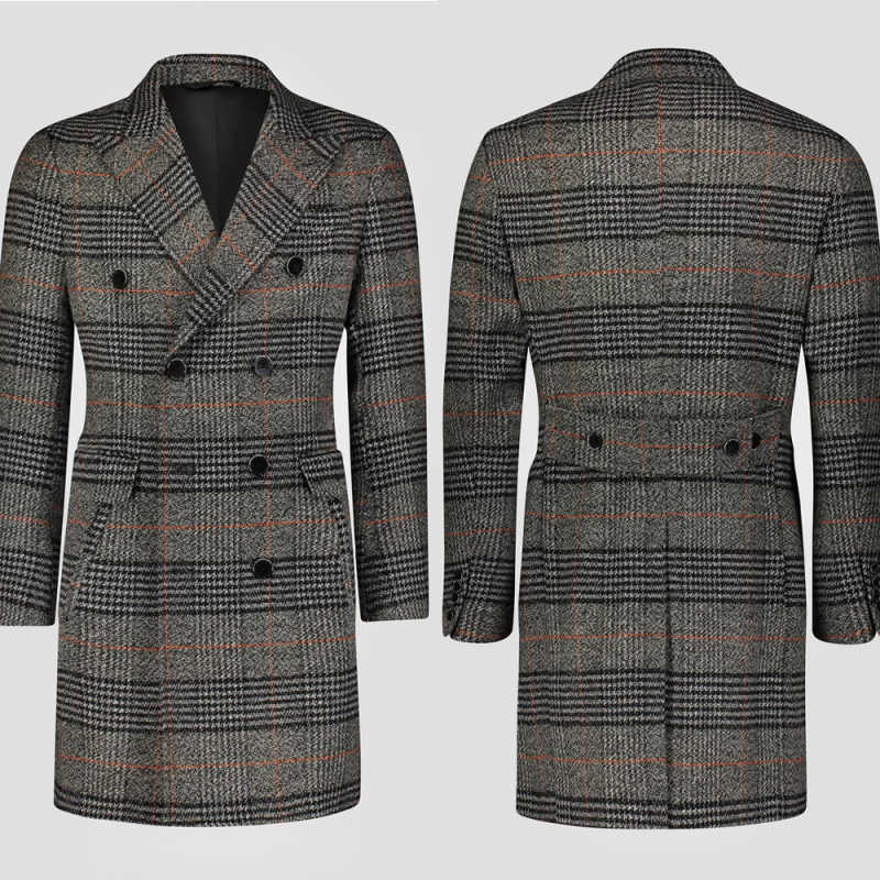 Men'S Formal Wear In Winter - Modern Grid Woolen Blend Men Overcoat