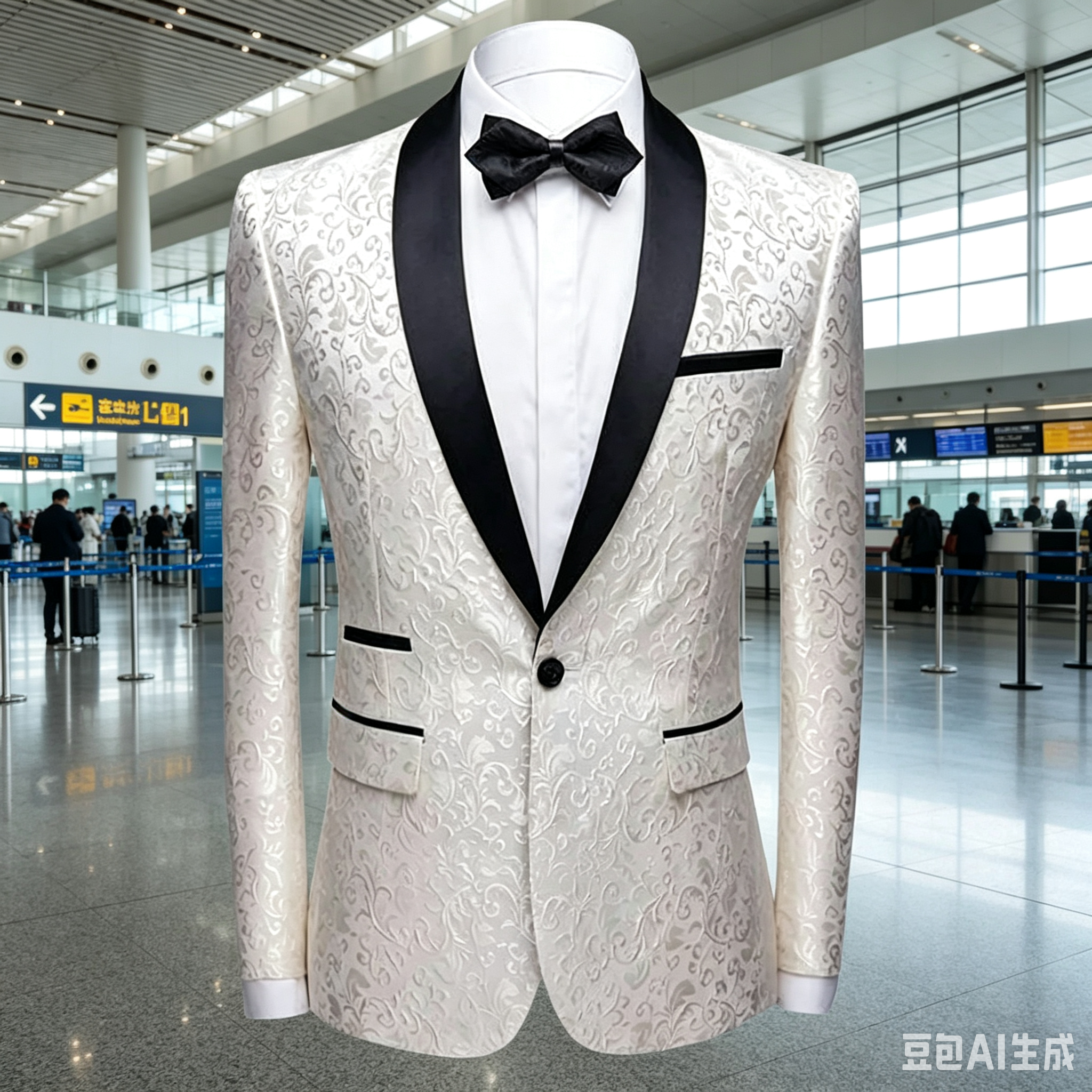 Men Formal Wear With Coat - White Jacquard Wedding Men Suits Blazer