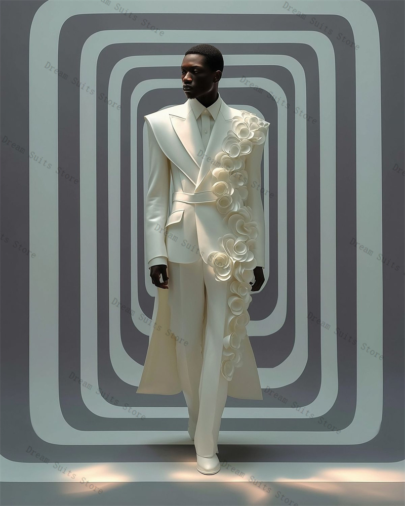 White Hi-Lo Men Suit Set 2 Pie - Men Formal Wear With Coat 리뷰 및 가격