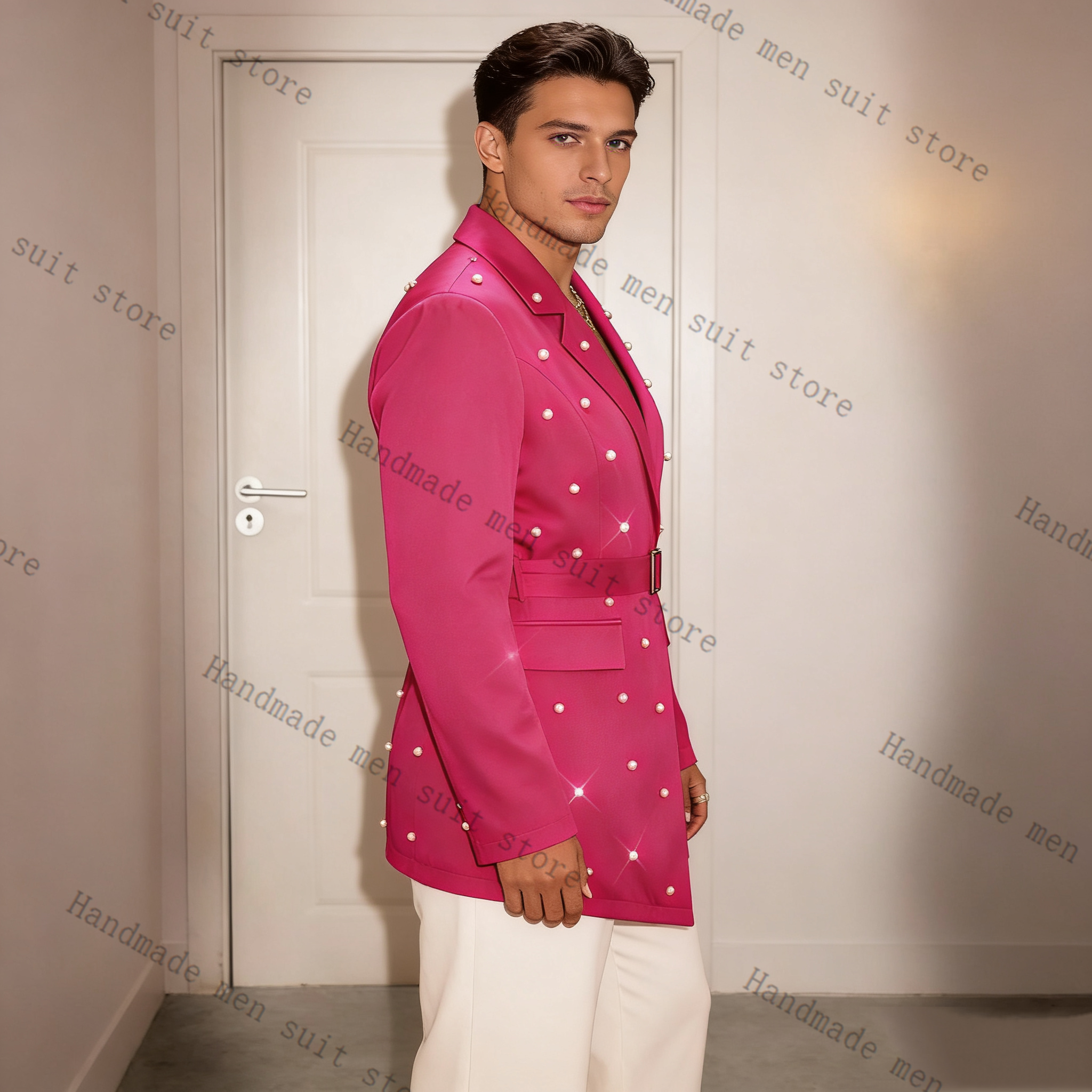 Pearls Pink Men Suit Set 2 Pie - Men Formal Wear With Coat 리뷰 및 가격