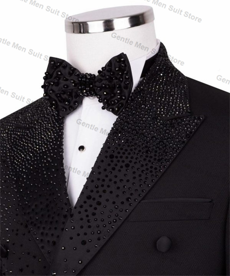 Black Luxury Crystals Men Suit - Men Formal Wear With Coat 리뷰 및 가격