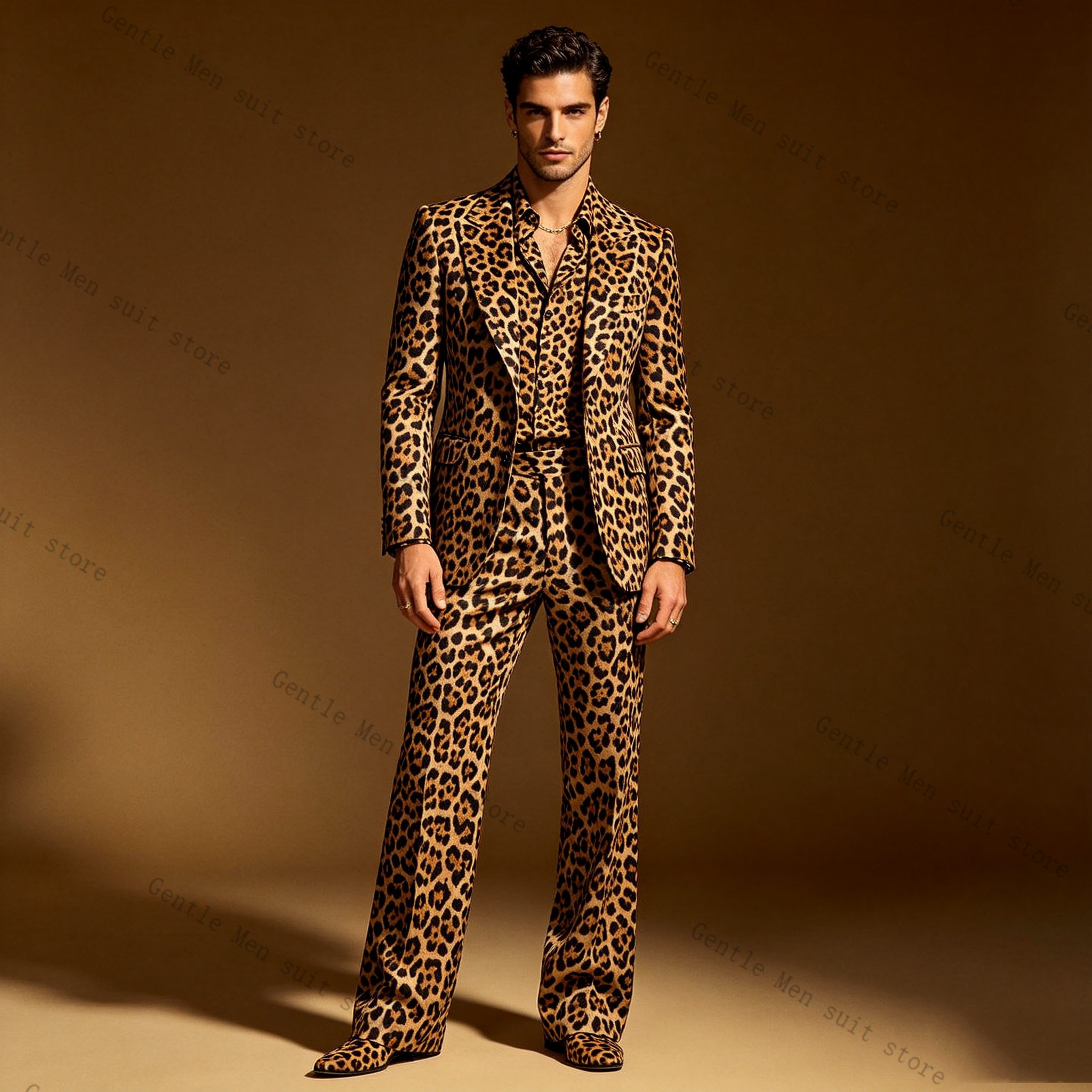 Brown Leopard Print Men Suit S - Men Formal Wear With Coat 리뷰 및 가격