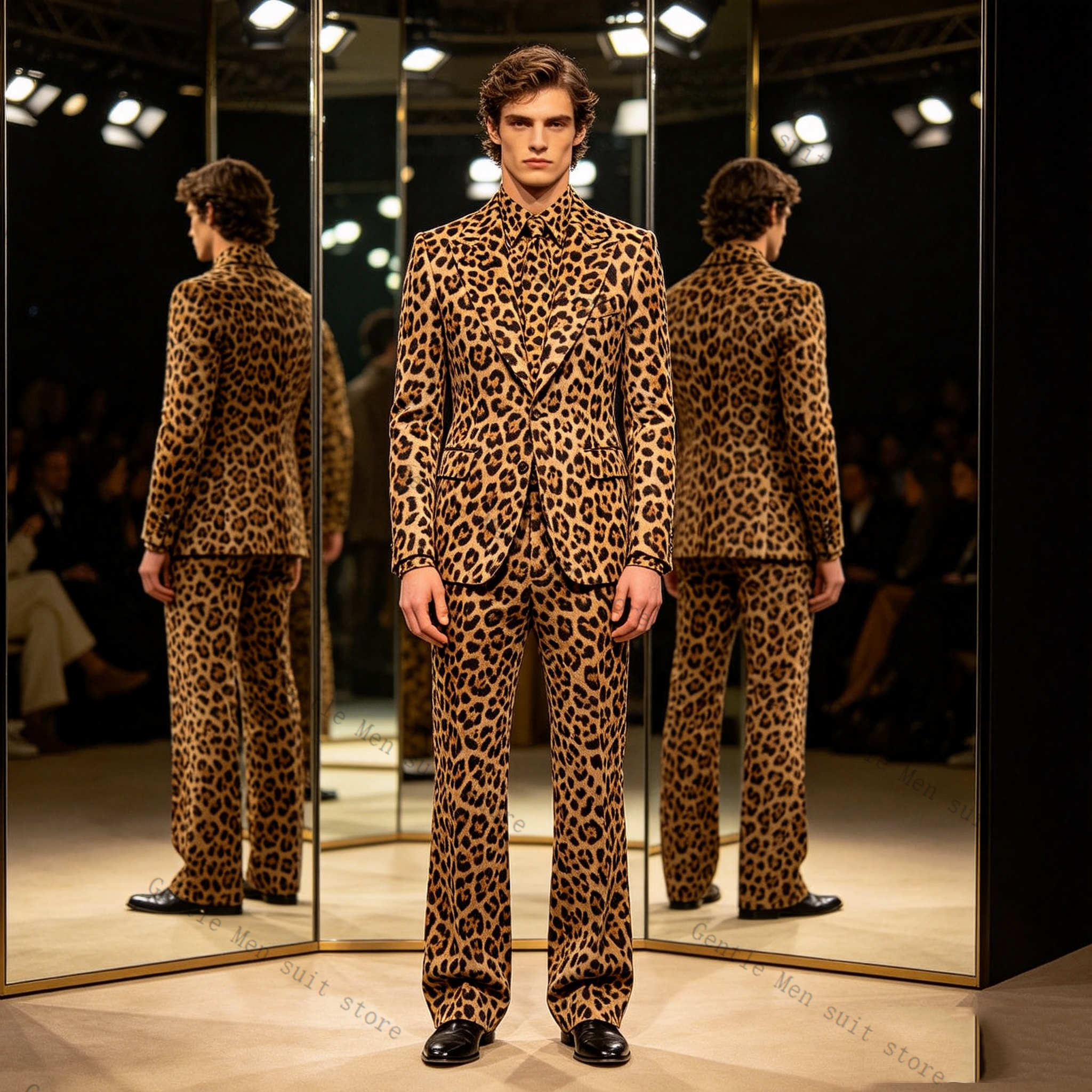 Brown Leopard Print Men Suit S - Men Formal Wear With Coat 리뷰 및 가격