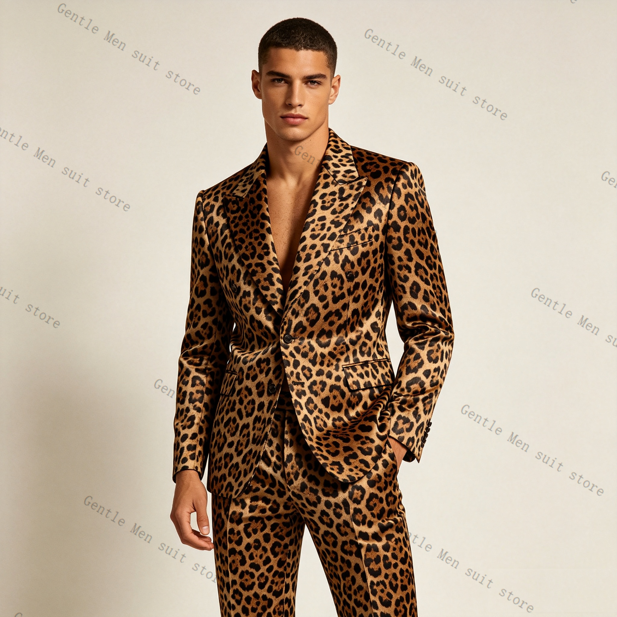 Brown Leopard Print Men Suit S - Men Formal Wear With Coat 리뷰 및 가격
