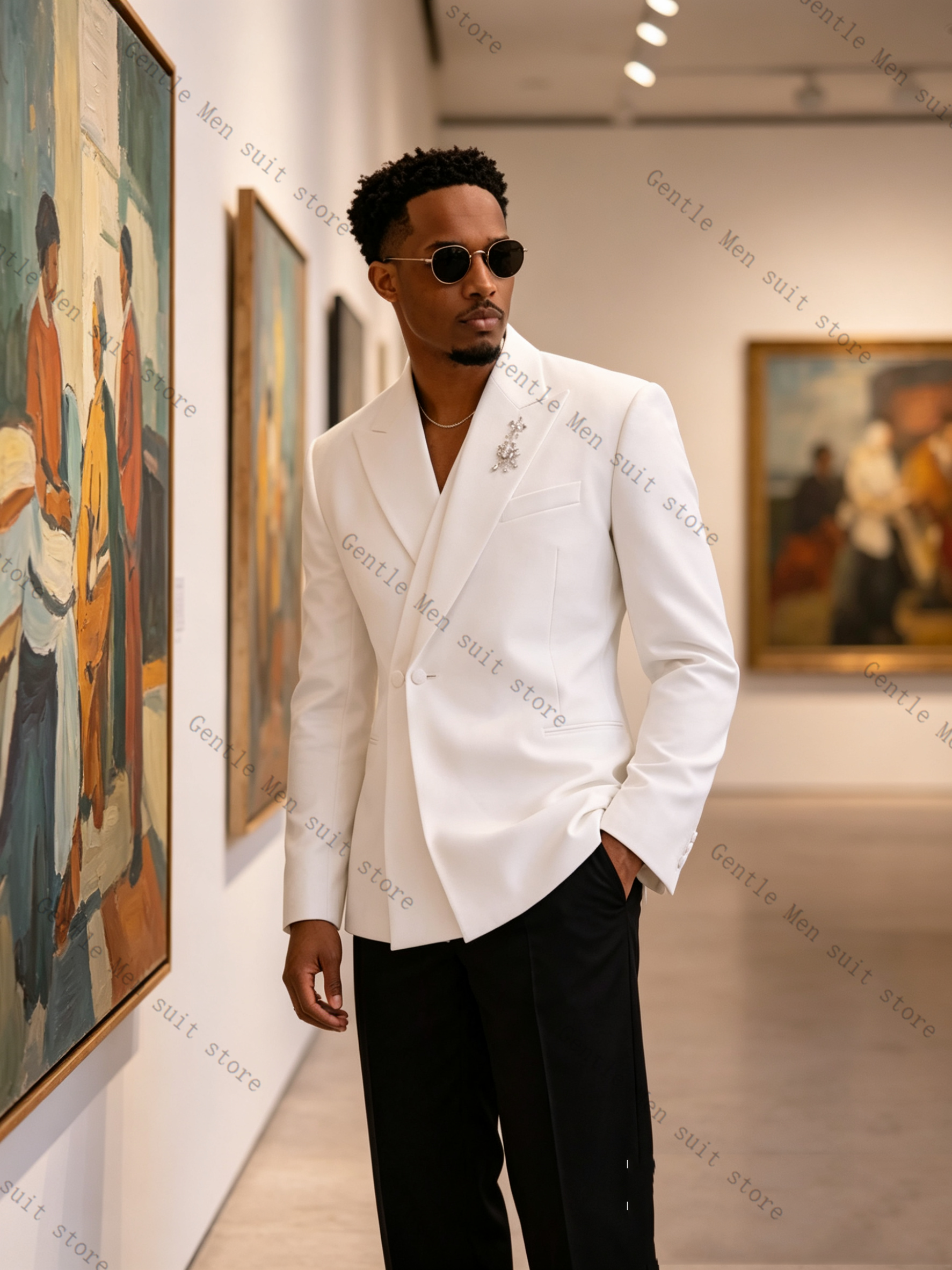 White Men Suit Set 2 Pcs Blaze - Men Formal Wear With Coat 리뷰 및 가격