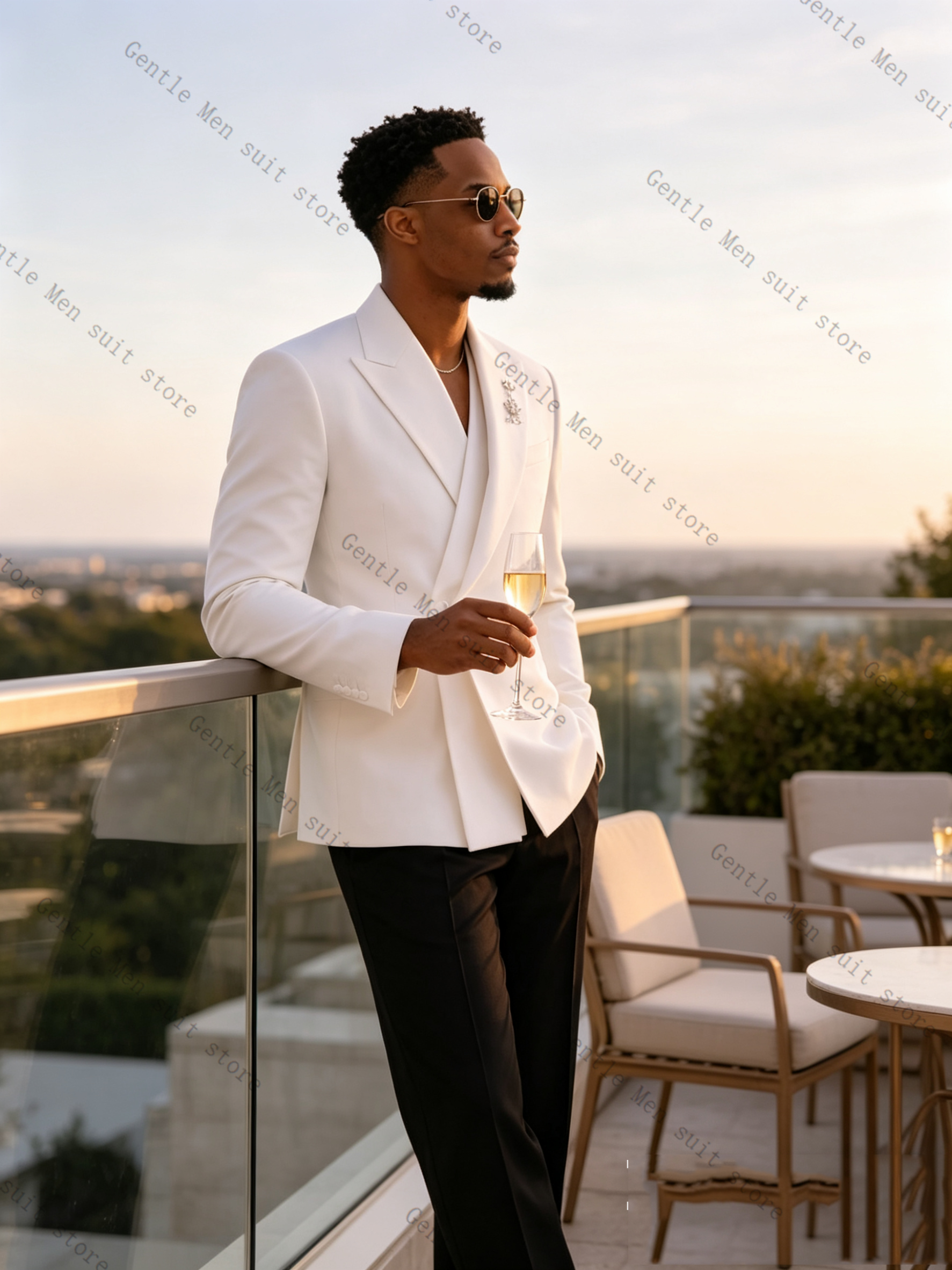 White Men Suit Set 2 Pcs Blaze - Men Formal Wear With Coat 리뷰 및 가격