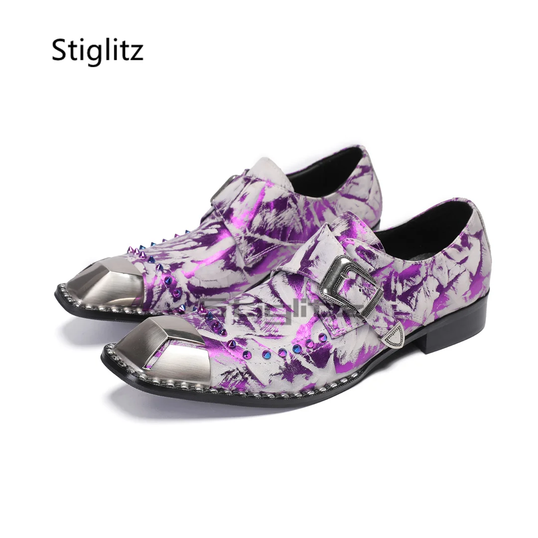 Purple Prints Genuine Leather  - Men Formal Wear Purple 리뷰 및 가격