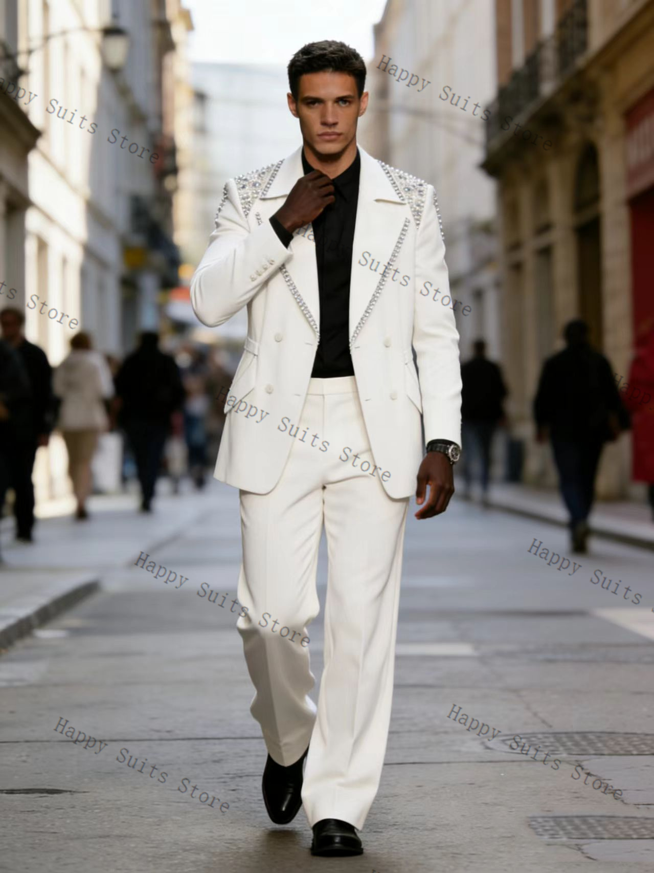 Crystals Men Suit Set 2 Pcs Gr - Men Formal Wear With Coat 리뷰 및 가격