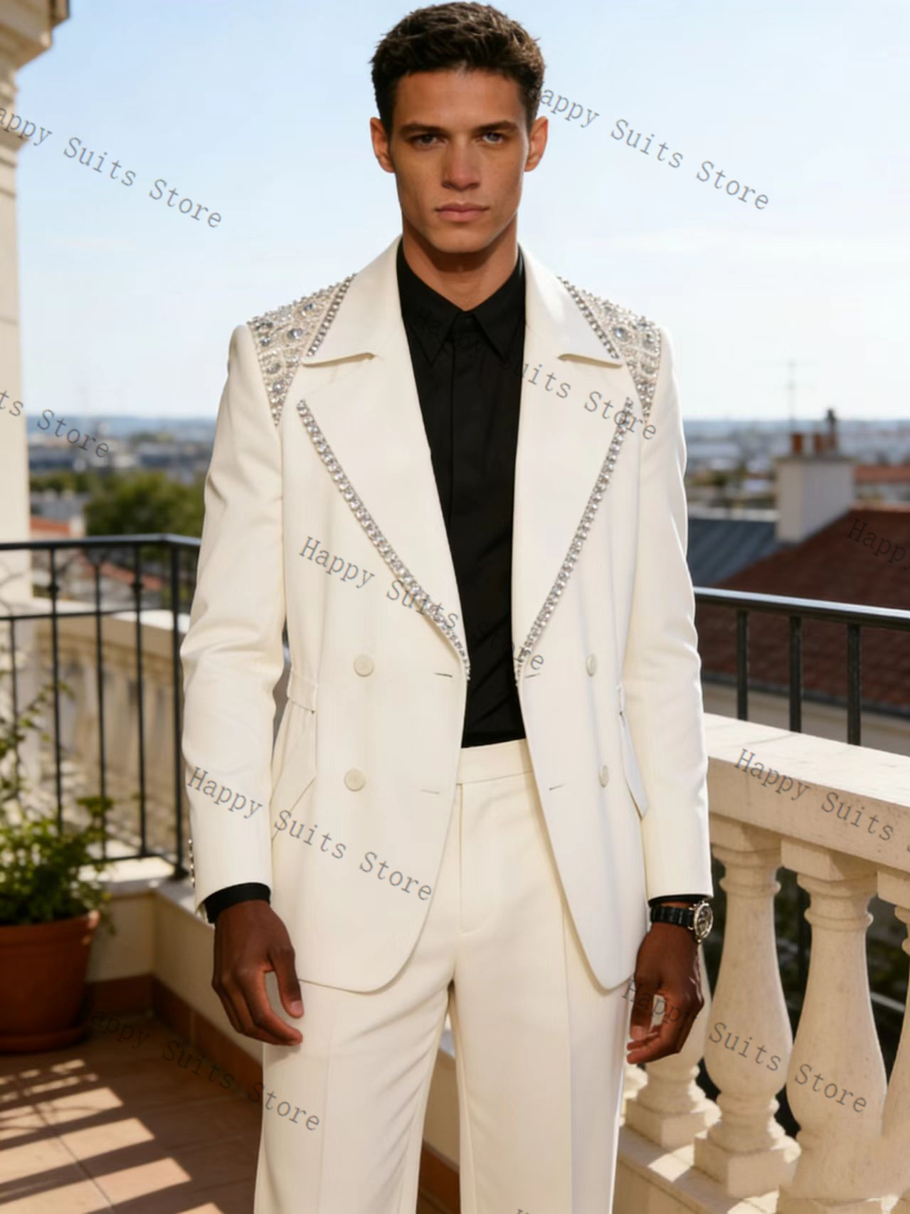 Crystals Men Suit Set 2 Pcs Gr - Men Formal Wear With Coat 리뷰 및 가격