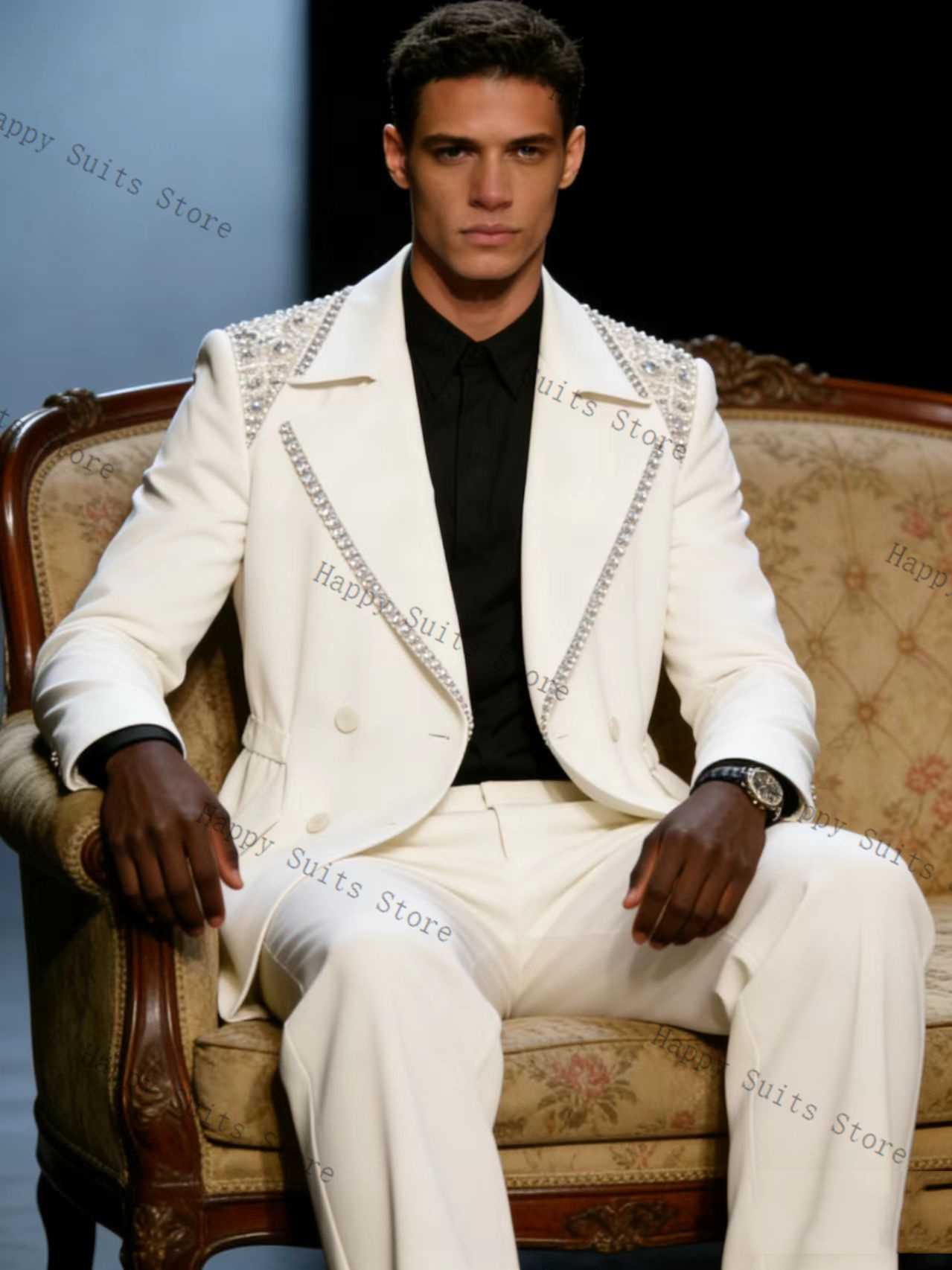 Crystals Men Suit Set 2 Pcs Gr - Men Formal Wear With Coat 리뷰 및 가격