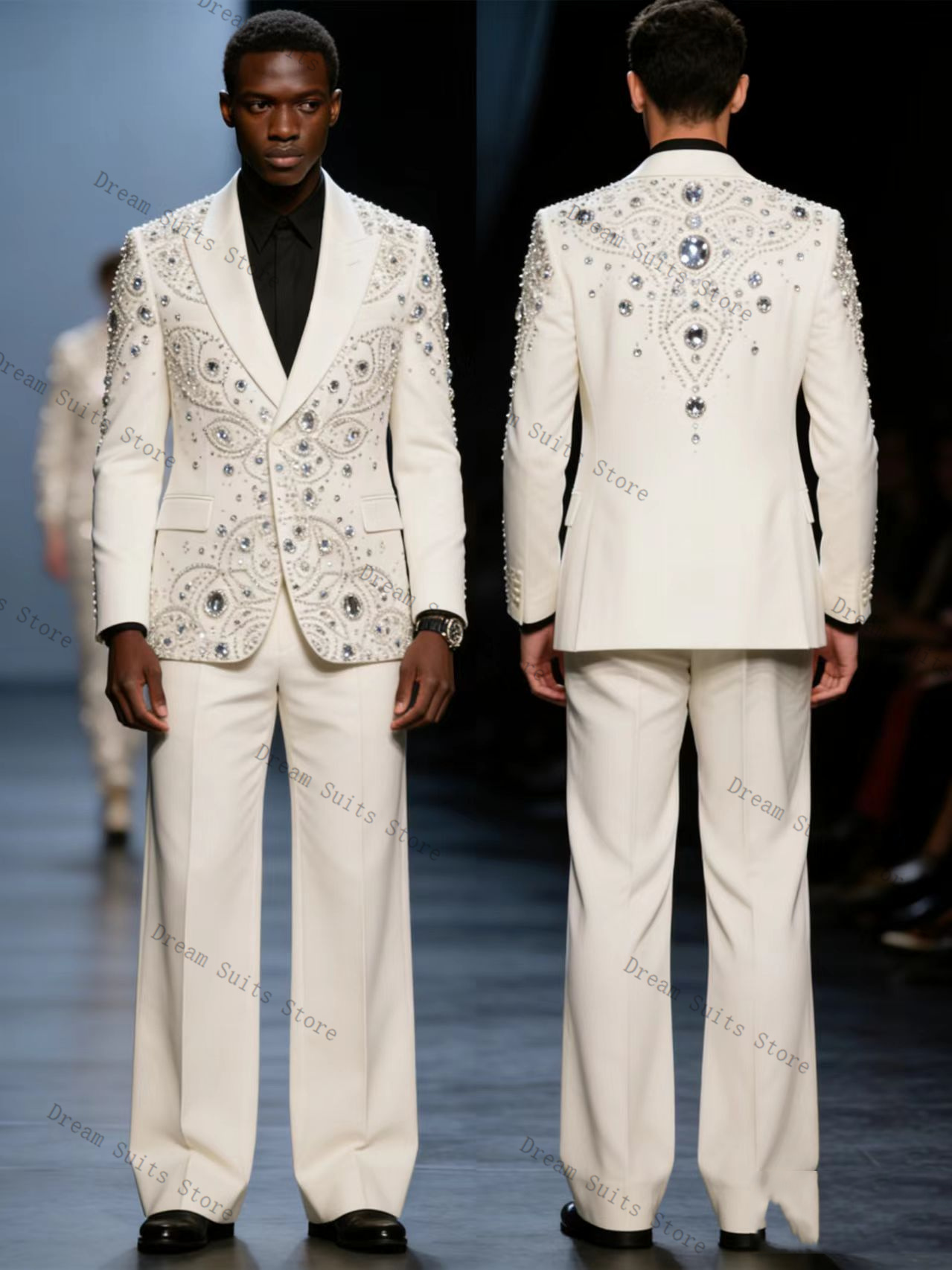 Luxury Crystals Men Suit Set 2 - Men Formal Wear With Coat 리뷰 및 가격
