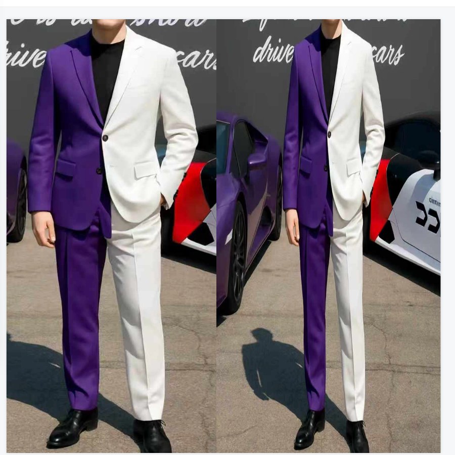 Purple White Men Suit Set 2 Pc - Men Formal Wear Purple 리뷰 및 가격