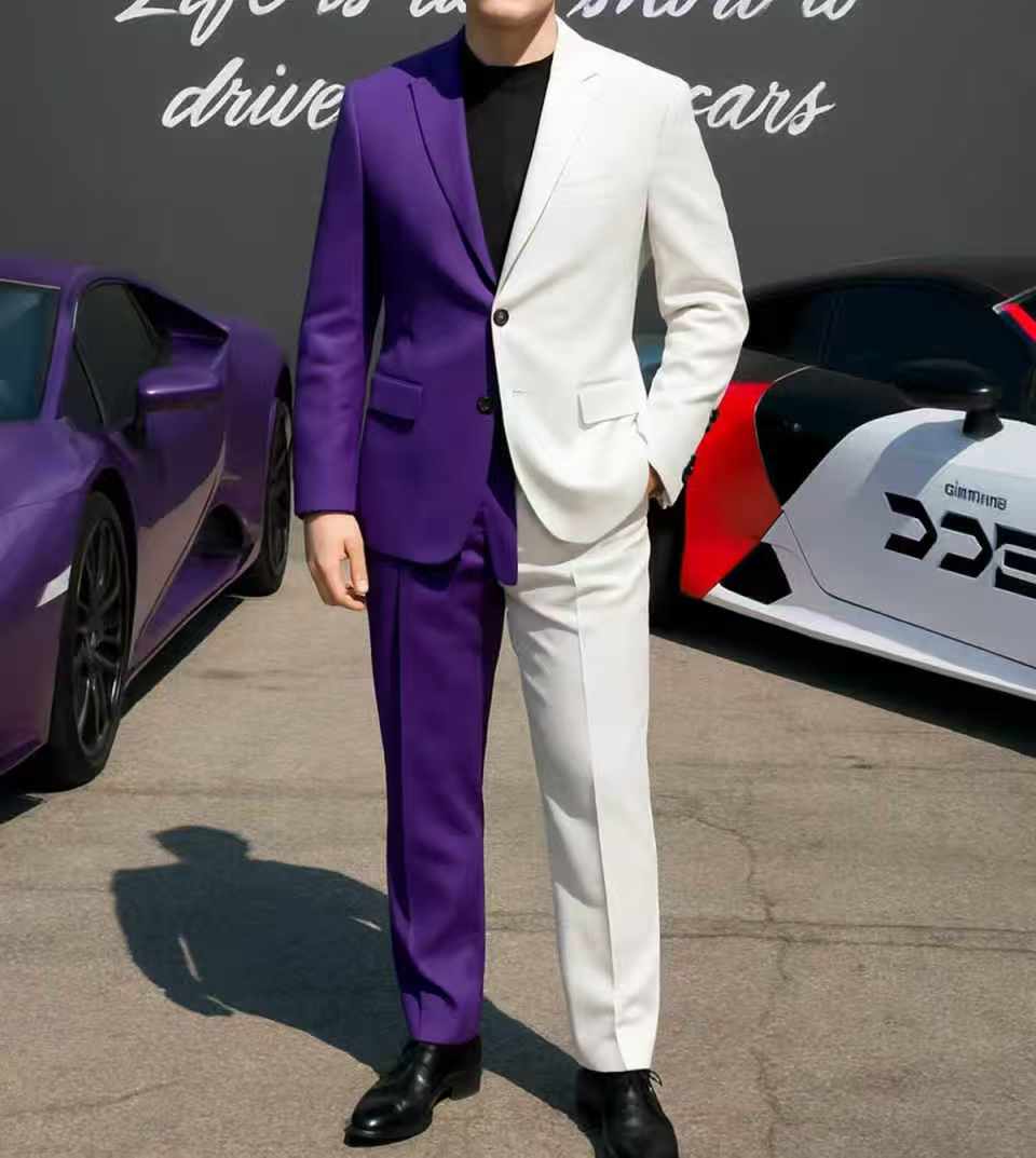 Purple White Men Suit Set 2 Pc - Men Formal Wear Purple 리뷰 및 가격